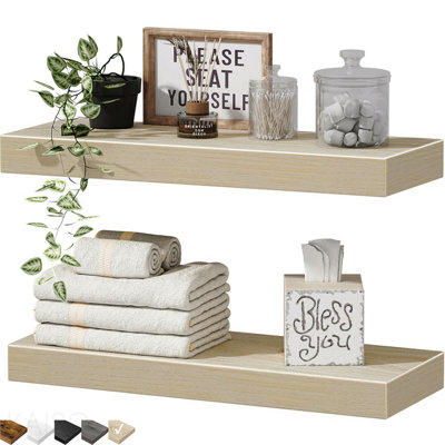 Bathroom Shelves Floating Shelves For Wall Shelf Over Toilet Small Wall Mounted Farmhouse Decor 16 Inch Set Of 2, Natural