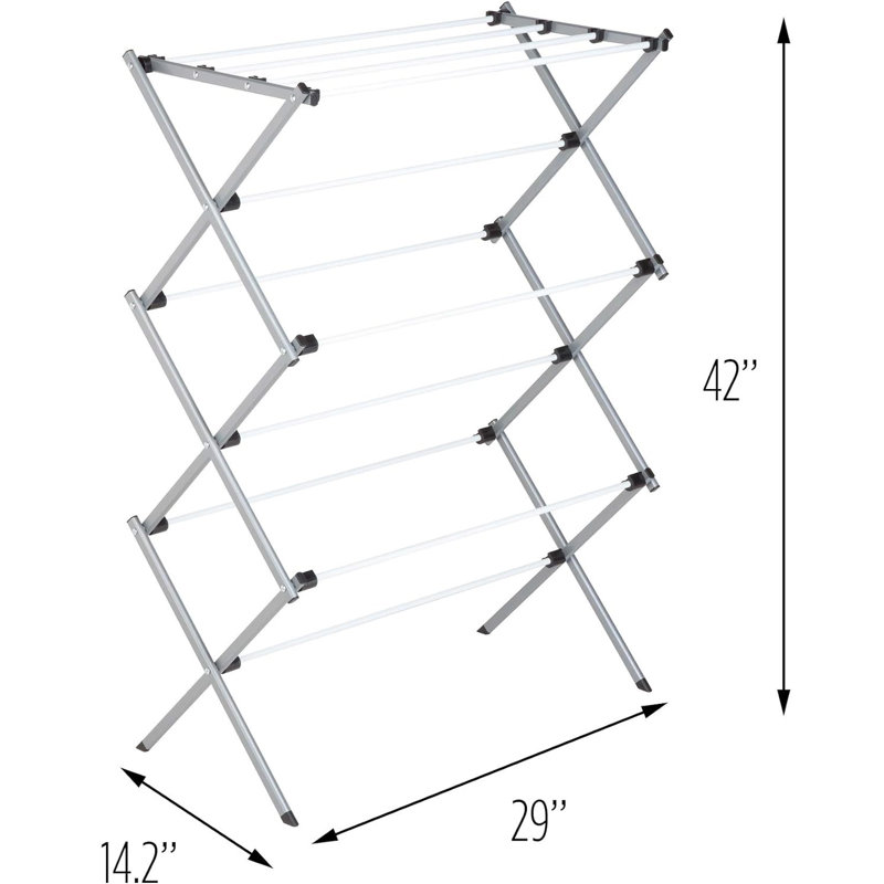 Steel Foldable Accordion Drying Rack, Grey/White, 42" H x 29" W x 14.2" D
