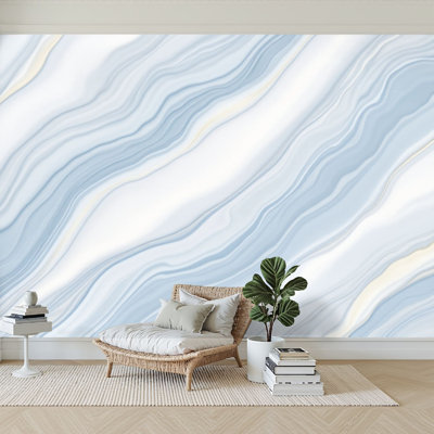 Wall Mural Peel and Stick Wallpaper Marble rock blue ink liquid swirl paint white dark that is for do Self-Adhesive Removable Contact Paper Wall Decor for Living Room Bedroom 100"H x 144"W