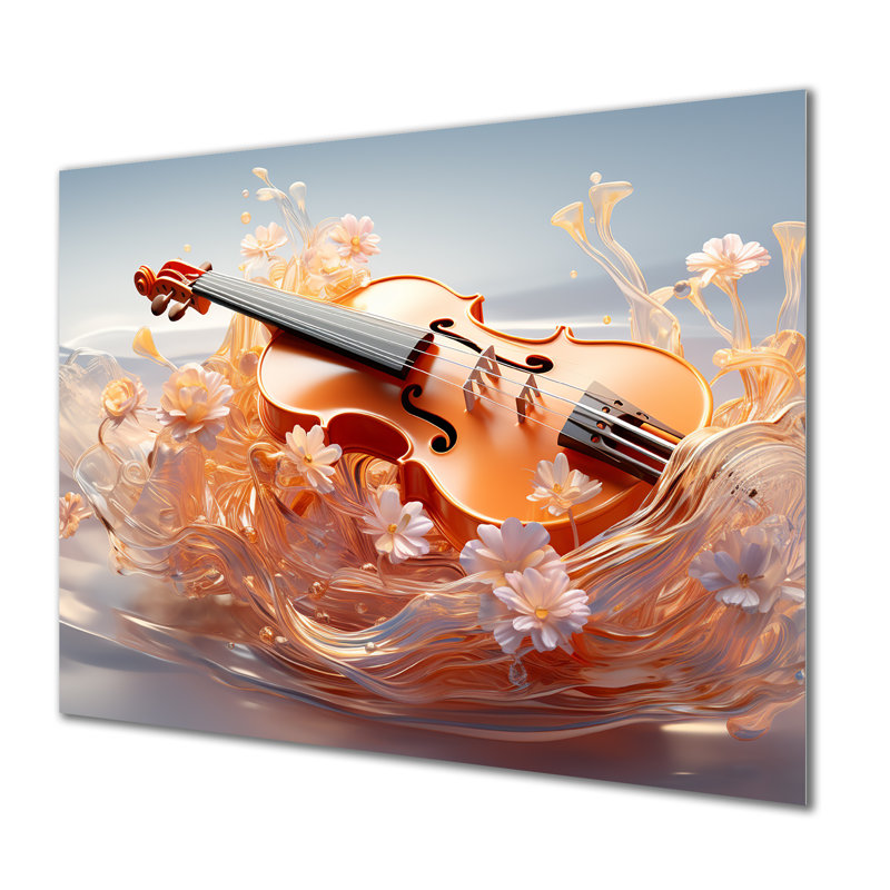 Verre, violon, sérénité, fleurs - musique, art mural en métal, H 30 po x l 40 po x P 1,5 po