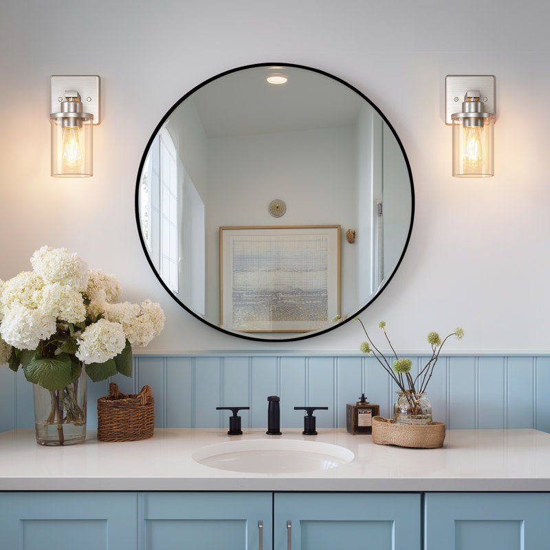 Dimmable Bath Sconce Wall Light With Glass Shade, Brushed Nickel