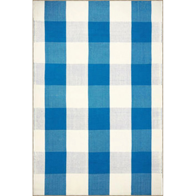 Blue Colored Geometric Patterned Decorative Carpet, Rectangle 3'4" x 6'7"