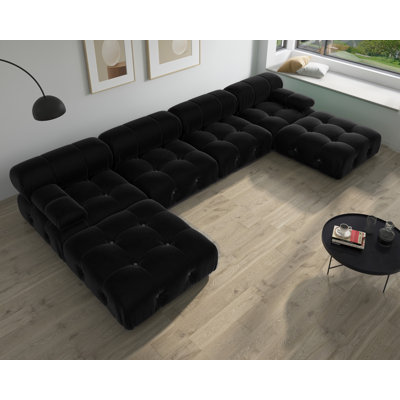 Canapé avec méridienne cylindrique réversible en velours de 138,6 po Jesse