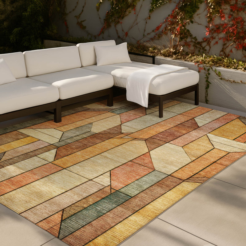 Machine Washable Indoor/Outdoor Chantille ACN2867 Modern Rug, Orange, 10' x 14'