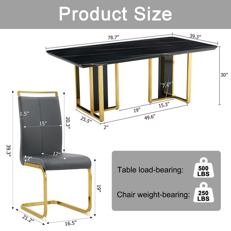 Ensemble de table de salle à manger noir pour 10 personnes, ensemble de table de salle à manger 78,7 po avec pieds chromés, ensemble de table de cuisine moderne et chaises pour 10 personnes, salle à manger ultrabrillante, structure robuste