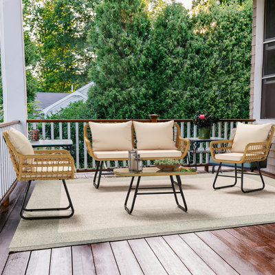 Dronfield Rectangular 4 - Person 35.4'' L Outdoor Restaurant Bistro Set with Cushions