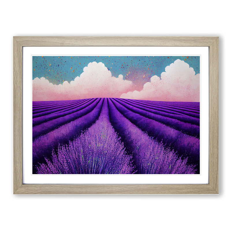 Head Turning Flower Field - Single Picture Frame Print, 46cm H x 64cm W x 2cm D, Oak