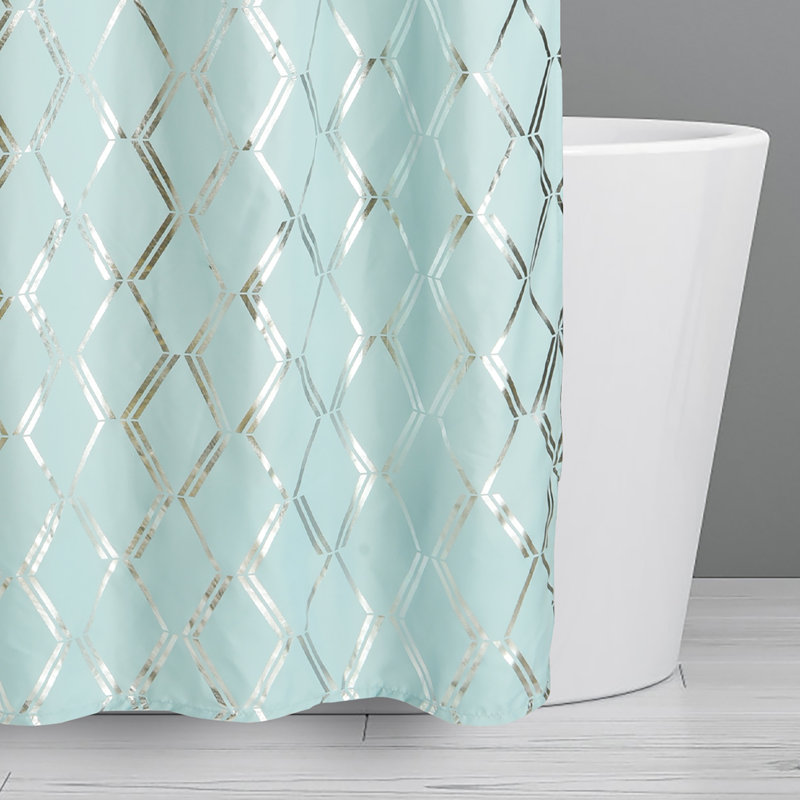 Geometric Shower Curtain, Spa Blue/Silver