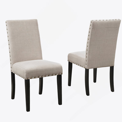 Biony Fabric Dining Chairs with Nailhead Trim, Set of 2, Tan