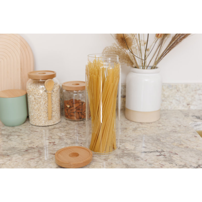 KitchenCraft Idilica Glass Storage Jar with Beechwood Lid, 1000ml, 25.80 H x 9.20 W x 9.20 D cm