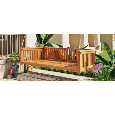 -Like Swing Bed For Backyard, Wood Made, Spacious & Elegant, Heavy-Duty Twin Size Garden Porch Swing, Wood, Minimalist Fashion, Strong Weight Capacity