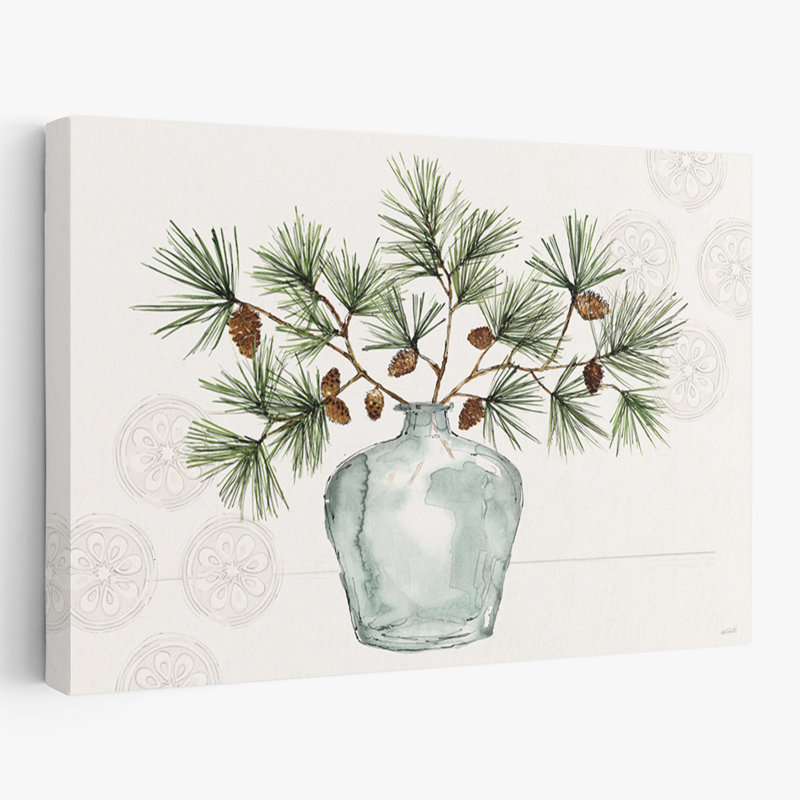 Ornement d'hiver I - Bouquet bleu, art de Noël brun, H 16 po x l 24 po