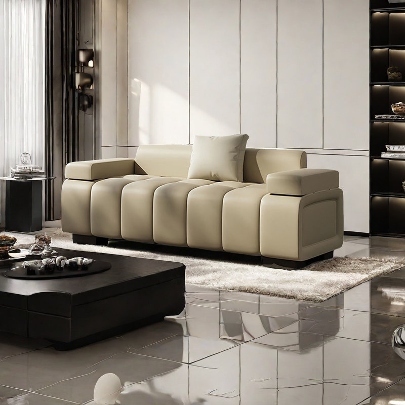 Banc rembourré en cuir, Crème, H 23,62 po x l 59,05 po x P 19,68 po