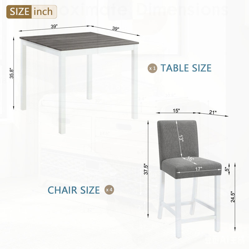 Ensemble de table 5 pièces à hauteur de comptoir avec 4 chaises, parfait pour les petits espaces et les réunions de famille, design durable et élégant