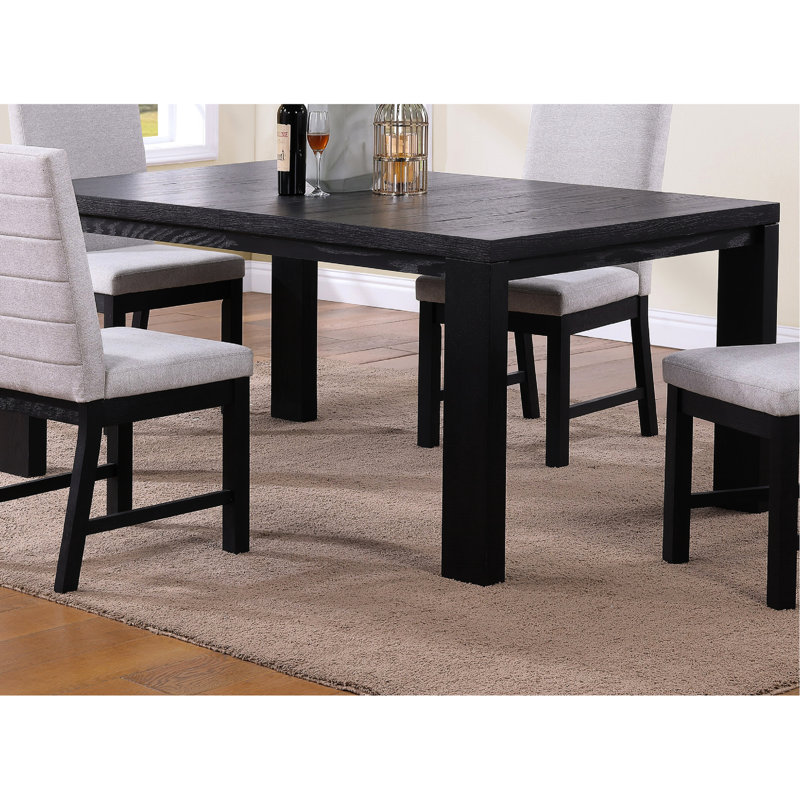 Dining Table - Rectangular Black 18" Extendable Leaf Solid Wood Seats 6 Contemporary For
