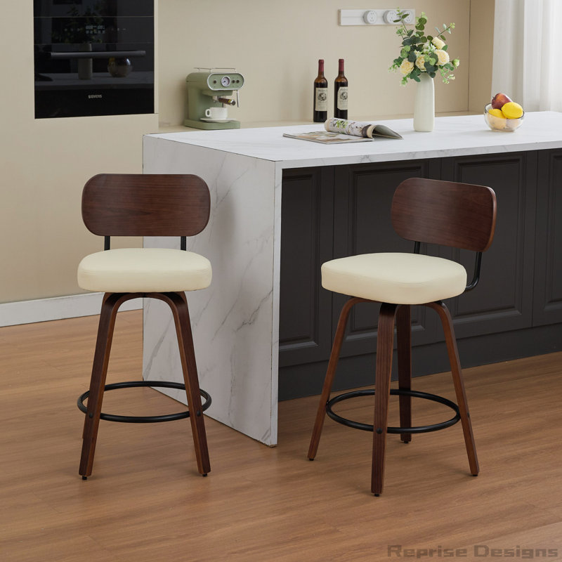 Ensemble de 2 tabourets de bar pivotants en similicuir 26 po, Beige