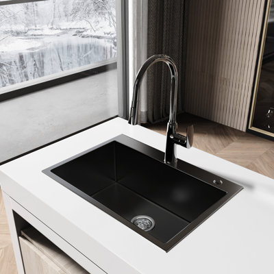 Lavabo encastré de style moderne - 27 po x 19 po en acier inoxydable avec coins arrondis élégants - Poste de travail 27 x 19 po - Utilisation efficace de l'espace