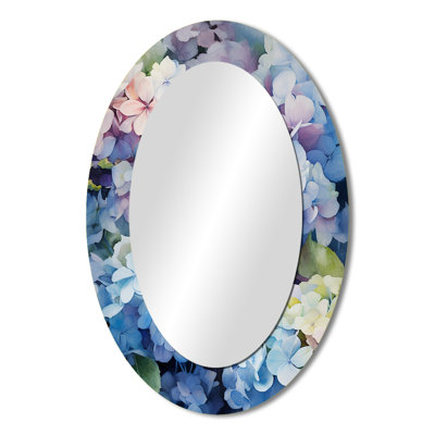 Blue Hydrangea Dreamy Garden - Floral Oval Decorative Mirror On Metal