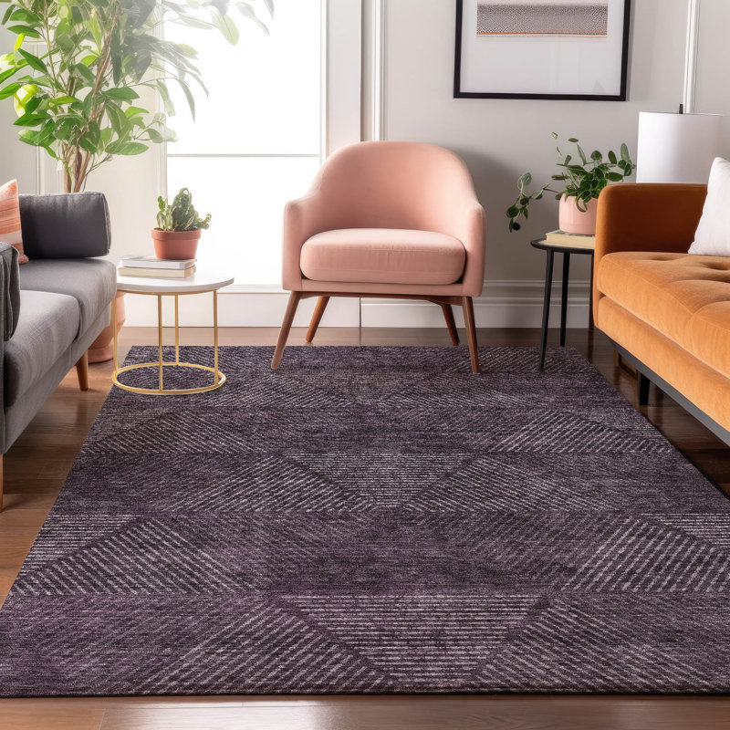 Tapis aubergine de qualité supérieure lavable à la machine Prisco, Rectangle 9 pi x 12 pi