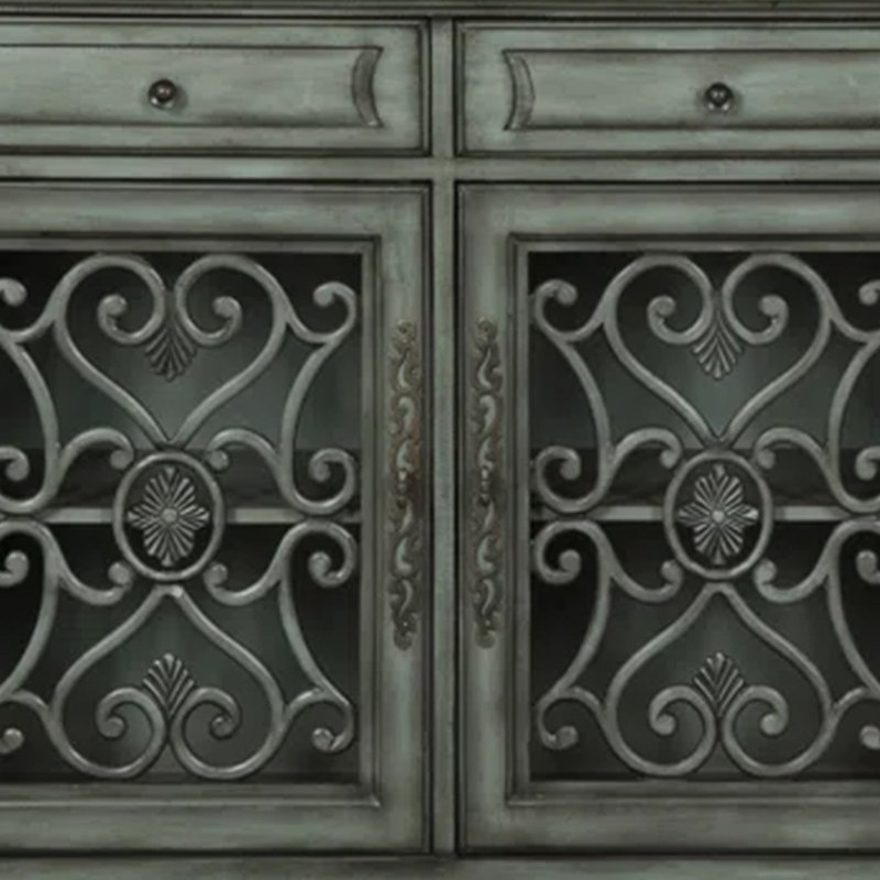 Buffet en bois à trois tiroirs Ferrier, Gris vert capot