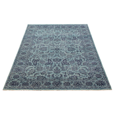 One Of Kind Hand Knotted Heritage Turquoise Rug 6'1" x 8'11"
