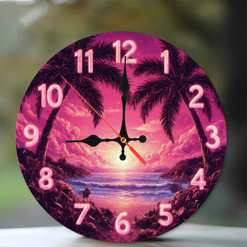 Tropical Sunset Palm Tree Clock