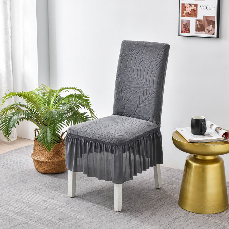 Housse pour chaise de salle à manger en polyester à feuille grise