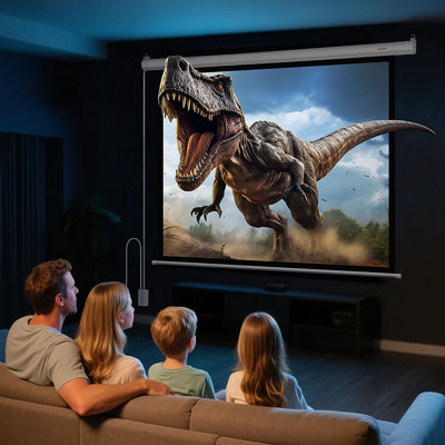 Motorized Projector Screen, 120 inch 4:3 1080 HD Electric Projector Screen, Wall Mounted Projection Dispaly Projector with Remote Control, Automatic Movie Screen for Family Home Office Theatre