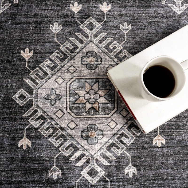 Viha SplashGuard Traditional Bordered Machine Washable Area Rug, Runner 2'6" x 6'