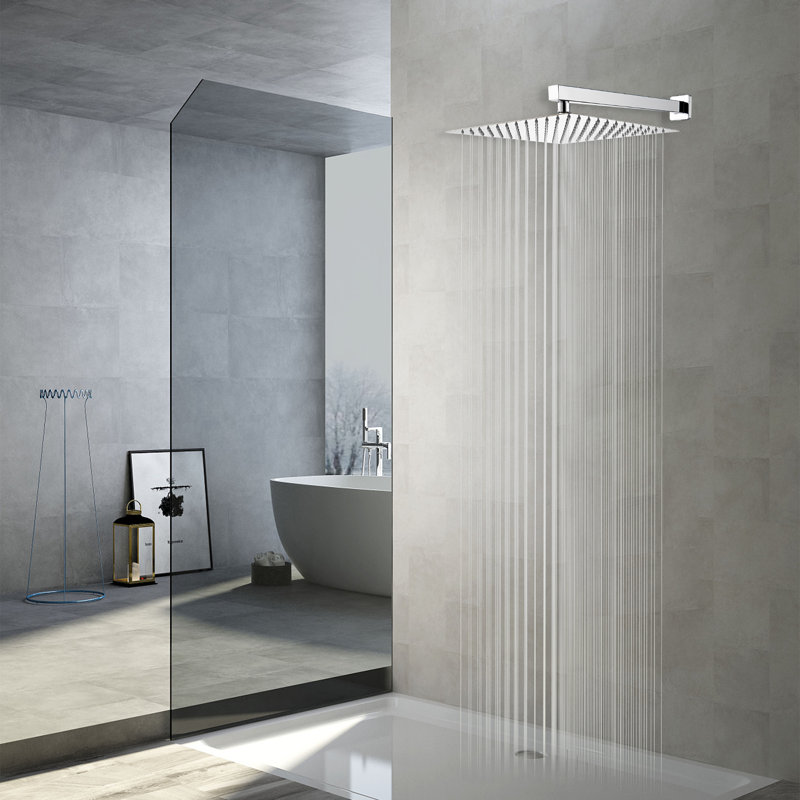 SH-12-Nickel-4  High Pressure Square Shower Head 12 Inches  With 15 Inch Shower Arm, Polished Chrome
