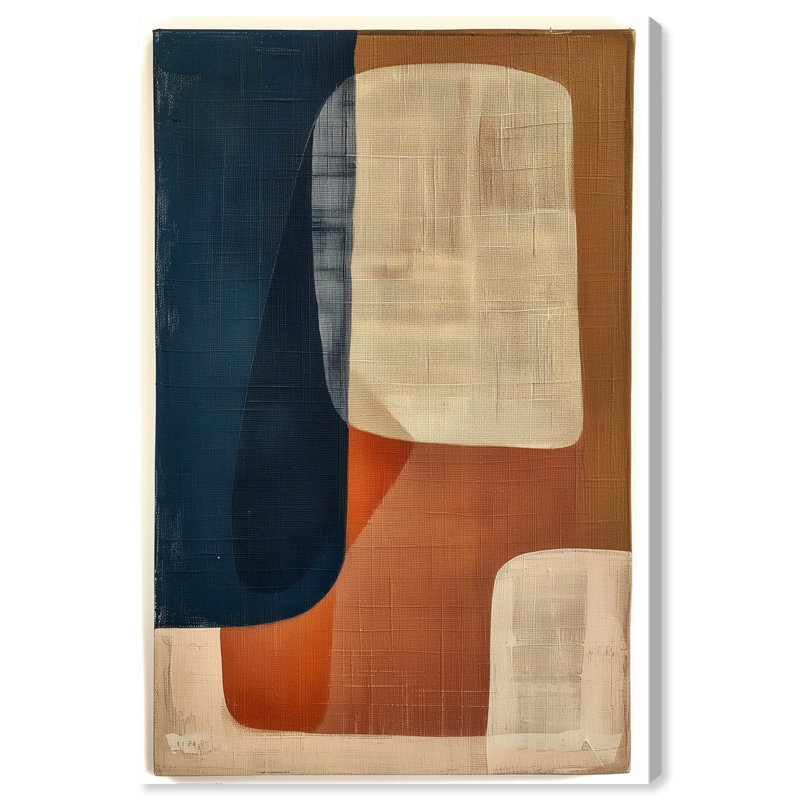 Blue and Cream Abstract Canvas Art with Gold Frame, 30" x 20"