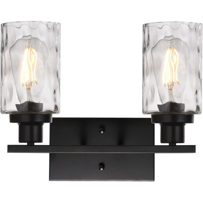 Modern 2-Light Bathroom Vanity Fixture With Hammered Glass Shade, Industrial Wall Lamp For Living Room, Porch, Stairway, And Hallway