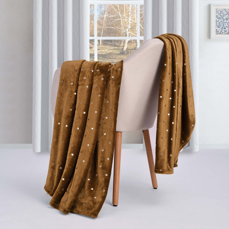 Superior Metallic Polka Dot Ultra-Plush 100% Polyester Fleece Blanket, Sepia Polka Dot, Twin