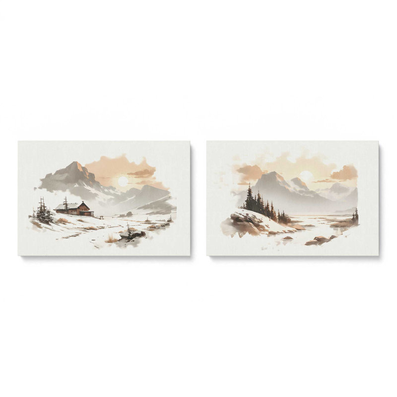 Winter's Quiet Refuge Set of 2 Canvas Prints in a Black Frame, 8" x 12", Wrapped Canvas, 20" H x 60" W x 1.25"D