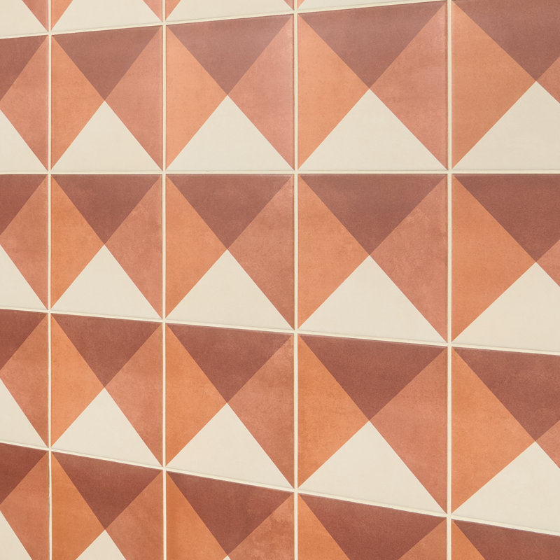 Elizabeth Sutton Art Geo 8x8 Matte Encaustic Look Porcelain Tile, Cement Deco Terracotta