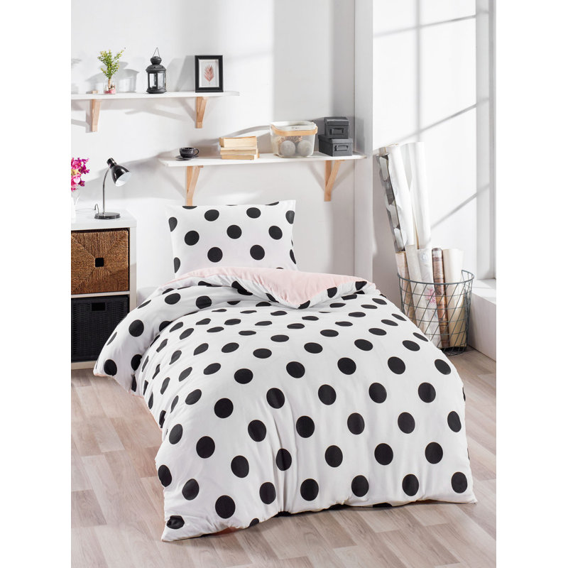Ensemble de housse de couette simple Premium, blanc et noir, 55,1 po x 78,7 po | 65% coton / 35% polyester, 120 fils | Lavable à la machine, fermeture à boutons pour housse de couette et enveloppe pour taie d'oreiller | Literie élégante et confortable