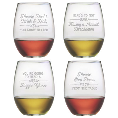 Wine Wisdom 21oz. Stemless Wine Glass Set