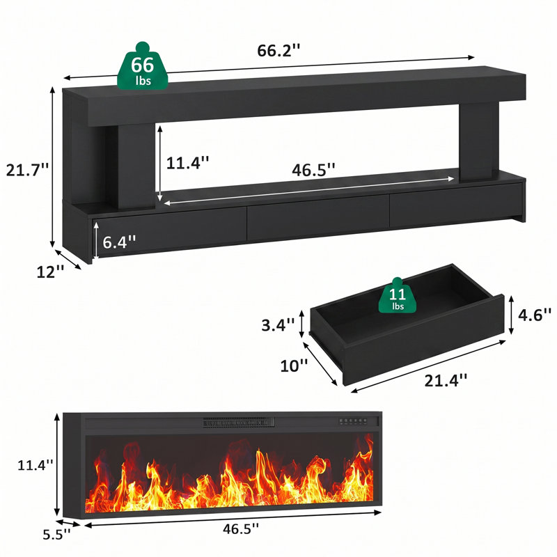 66" Fireplace Tv Stand For 75 Inch Tv, Led Fireplace Tv Stand & Modern Media Tv Console With Drawers, Entertainment Center With Fireplace, Electric Fireplace Tv Stand For Living Room, Bedroom 