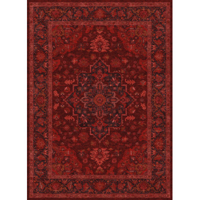 Well Woven Apollo Ember Court Distressed Medallion Washable Flatweave Area Rug