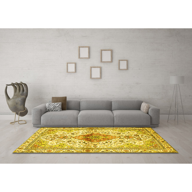 Tapis lavables à la machine Traditional 4371 - jaune, Rond 3 pi