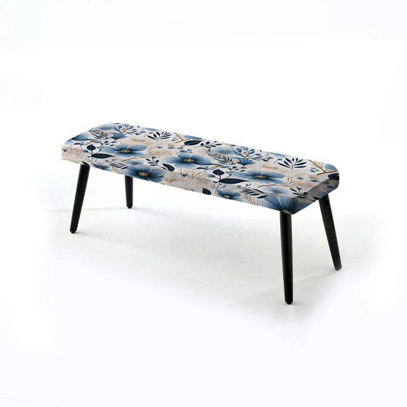 Banc rembourré floral bleu et ivoire II