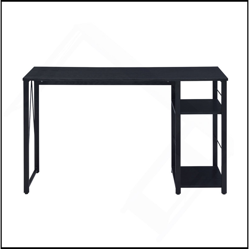 Rectangular Writing Desk With 2 Tier Shelf, Black