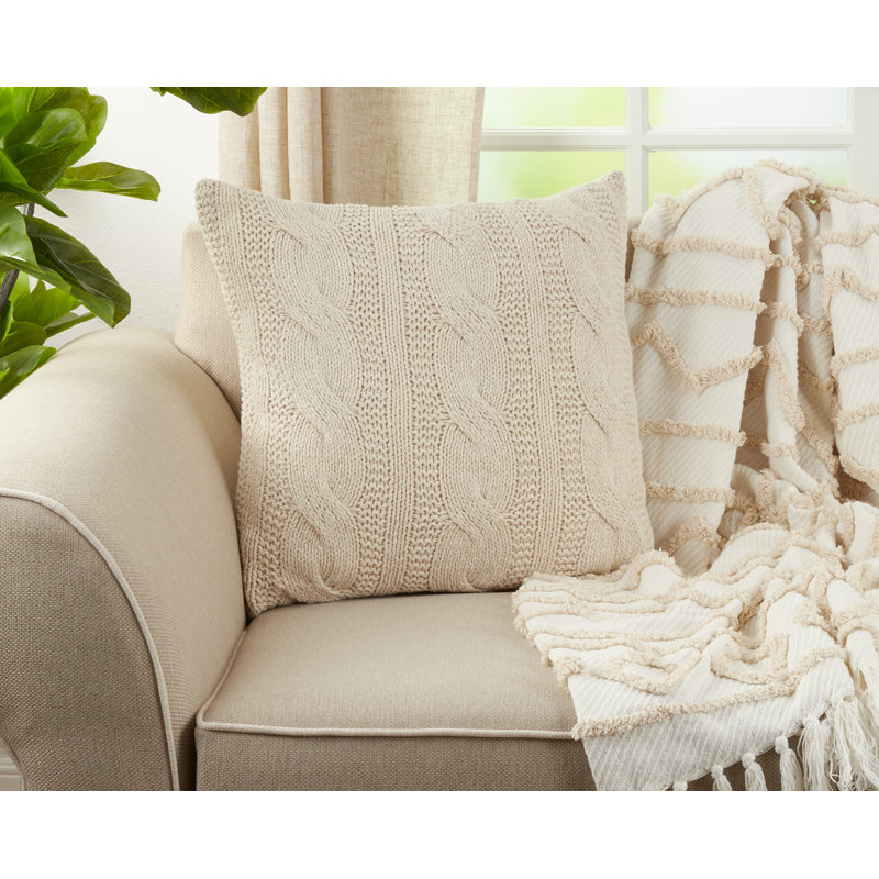 Coussin décoratif en plumes de coton Aryaz, Vanille