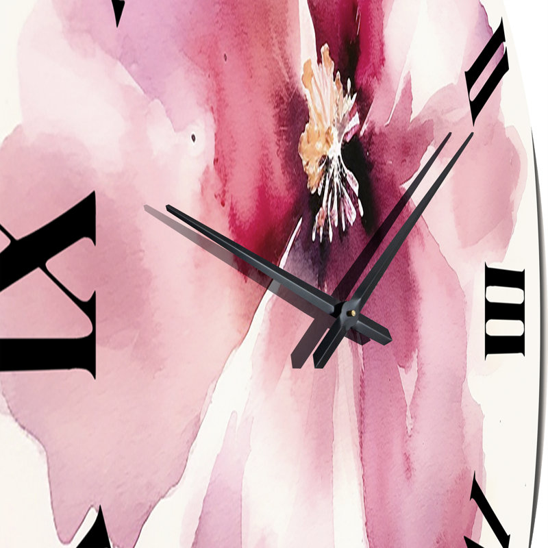 Horloge murale délicate fleur d'hibiscus rose en métal II, Très grand