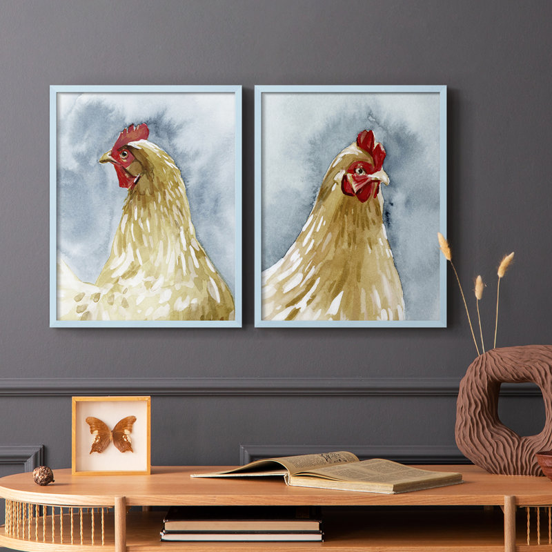«Chicken Portrait I», reproduction encadrée de qualité supérieure - prête à être accrochée - aucun clou requis - aucun clou requis