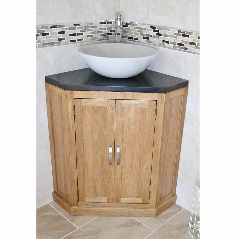 Deck 550 mm Single Vanity with Vessel Stone Basin, Black, White