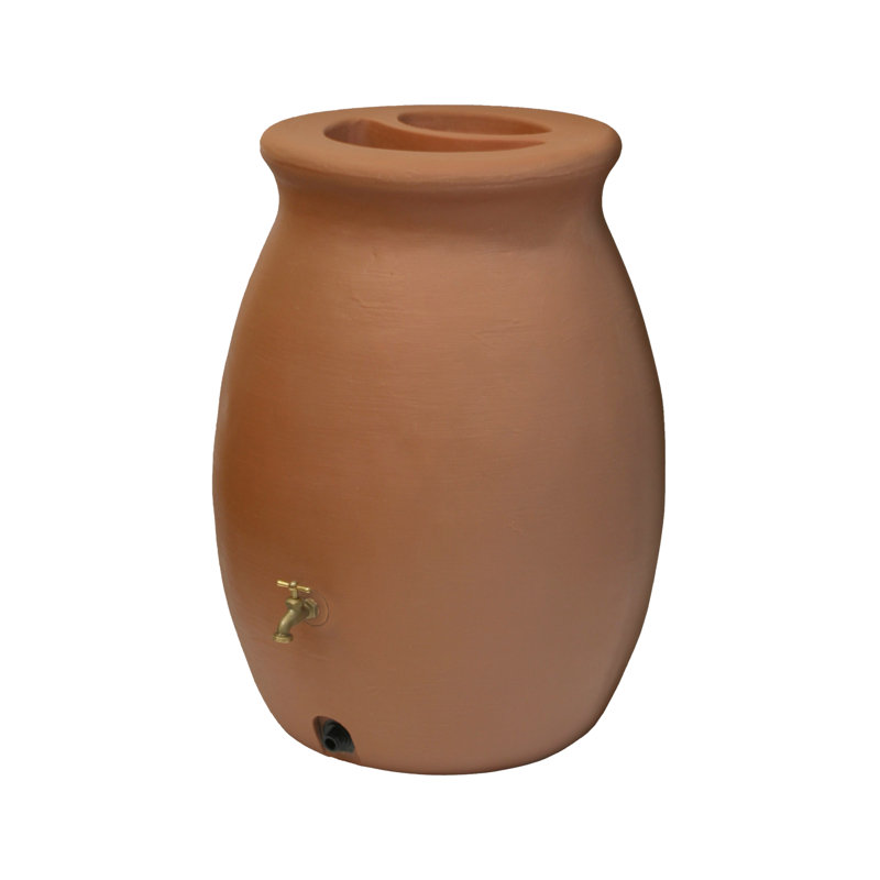 August Grove® 50 Gallons Plastic Drainable Dual Overflow Rain Barrel, Terracotta