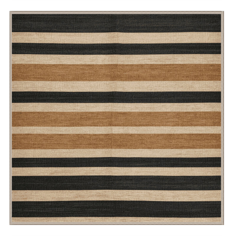 Washable Desert Tan Dark Gray Striped Area Rug, Square 3'