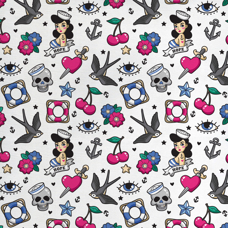 Tissu à coeurs de crâne illustré, l 58 po x L 72 po
