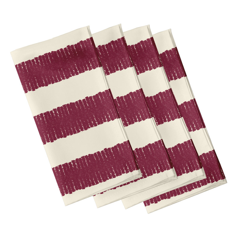 Lourenco Polyester Striped Square Napkin, Red/Cream